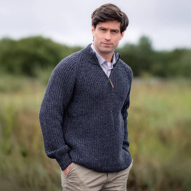 Merino Wool Men's Quarter-Zip Sweater (Cormorant)
